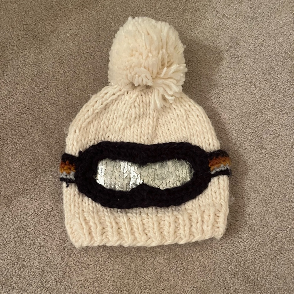 Cream Knit Baby Ski Goggle Hat
